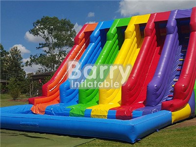  4 Lane Big Colorful Inflatable Water Slide With Pool rainbow water slide BY-WS-017